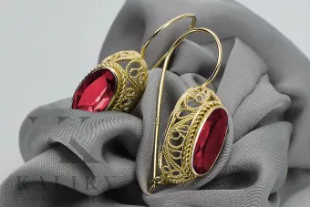 Earrings Vintage craft Ruby 14K Yellow gold vec023y